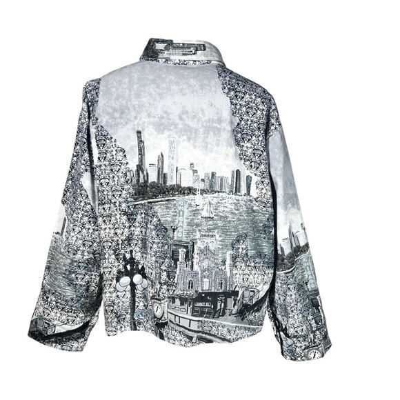 VTG RAAKHEE Sequin Black White City Skyline Button Up Top Women's Size 1X - Picture 6 of 16